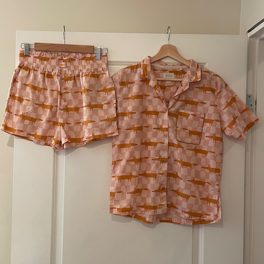 Weiner Dog Pink and White Checkered Pajama Set